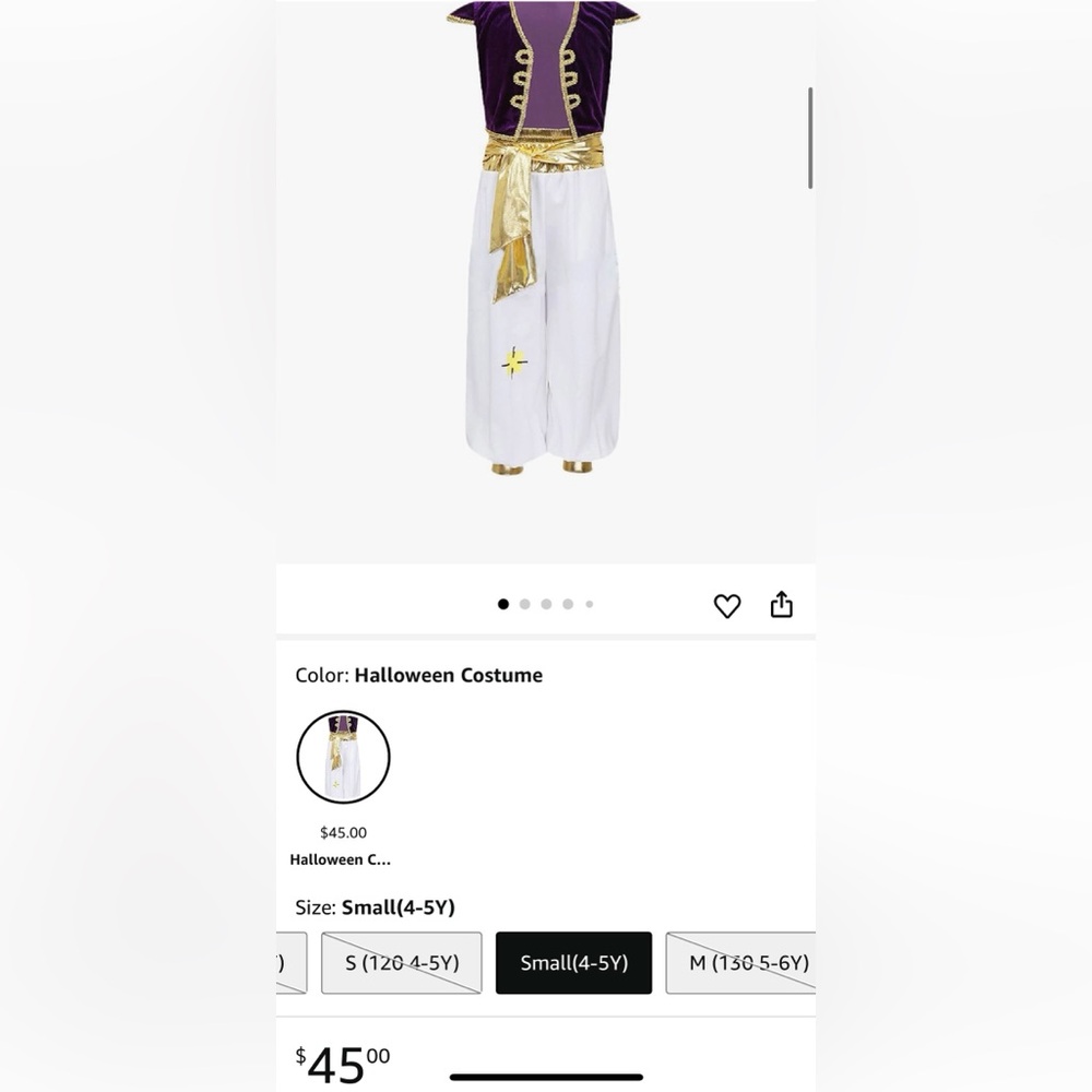 Aladdin Halloween Costume Kids Size (4/5)
